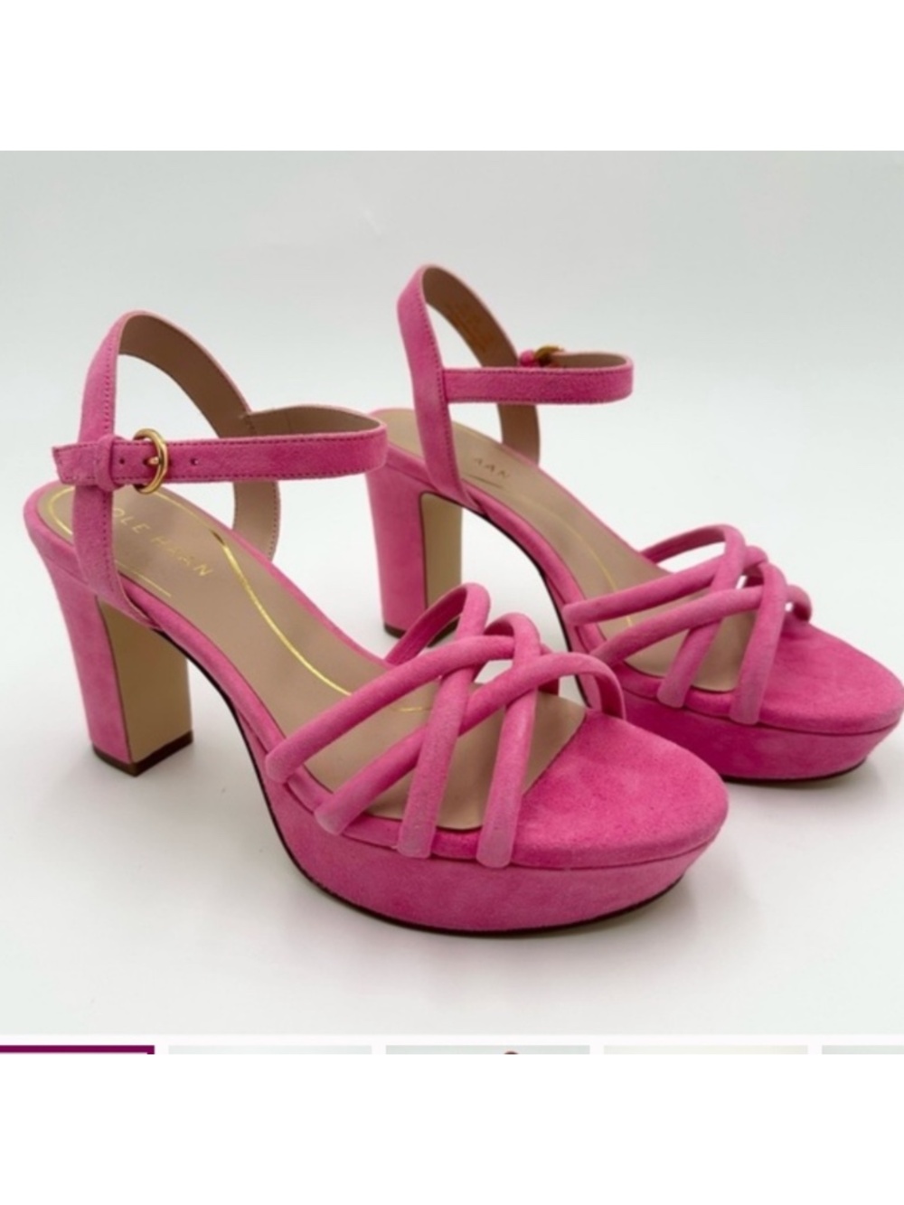 Cole Haan pink suede platform block heel sandals size 6 Style keywords: ankle st - Picture 2 of 3
